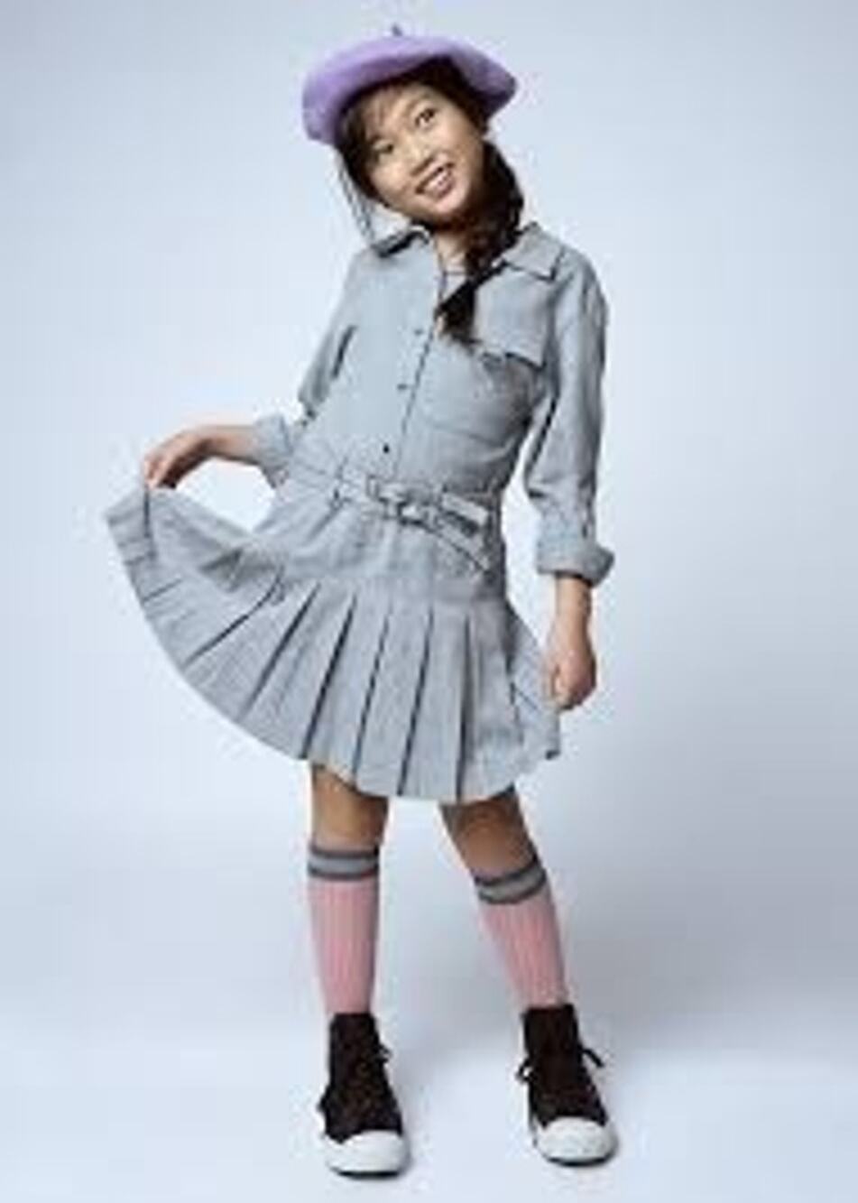Zara girls light gray double belt box pleat dress size 10